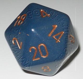 Dado D20 34 mm - Opaco Dusty Blu/Numeri Gold