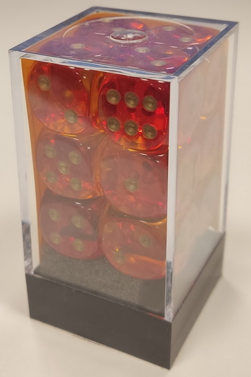 [GE35] Chessex - Set 12 Dadi 16mm Translucent Gemini Red-Yellow/Gold