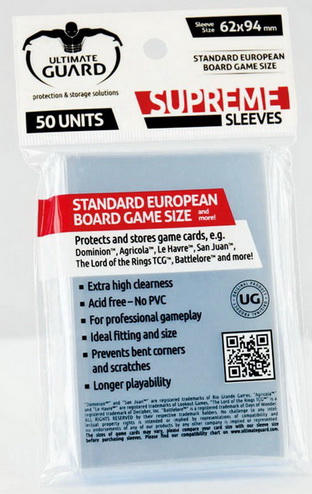 Ultimate Guard - Supreme Sleeves Confezione 50 Sleeves 62x94 mm (Standard European Board Game)