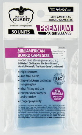 Ultimate Guard - Soft Sleeves Confezione 50 Sleeves 44x67 mm (Mini American Board Game Size)